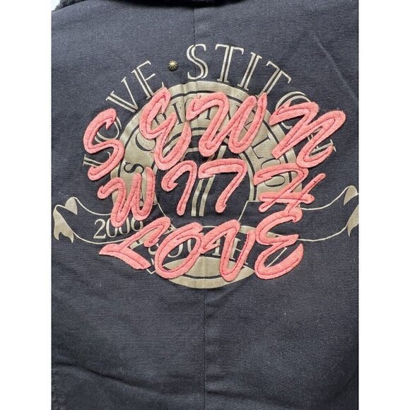 Love Stitch Woman’s Black Jean Jacket Blazer Size Small Embroidered Raw Hem NWT - Picture 8 of 12